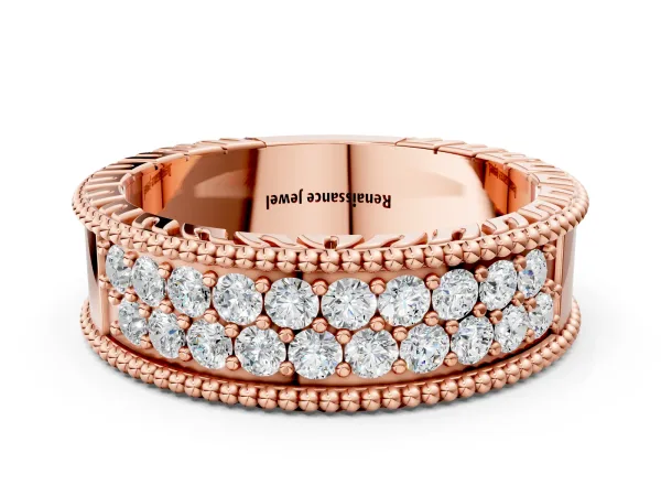 Round Cut Diamond Pave Eternity Band with Bead Prong Setting Rose gold