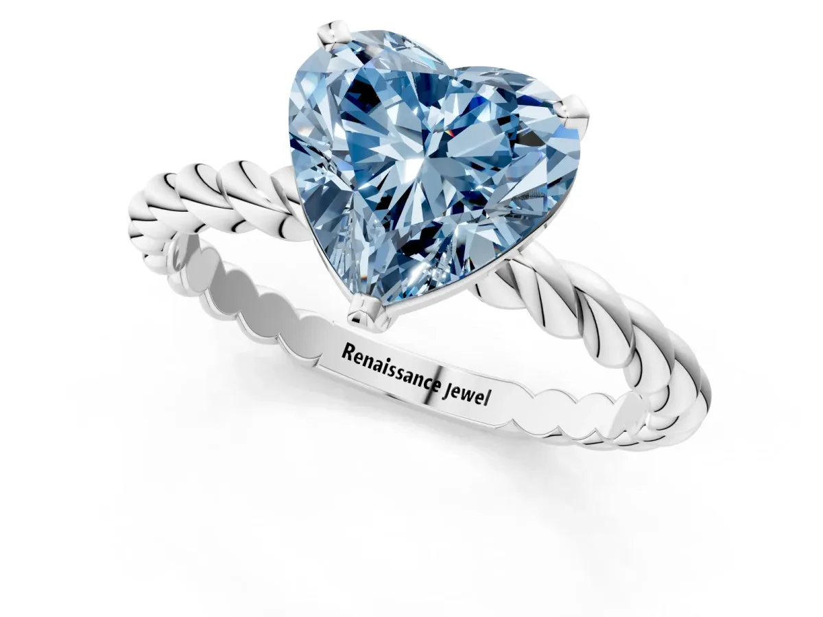 Fancy Blue Heart Cut Cut Solitaire Twisted Band with Four-Prong Setting Platinum