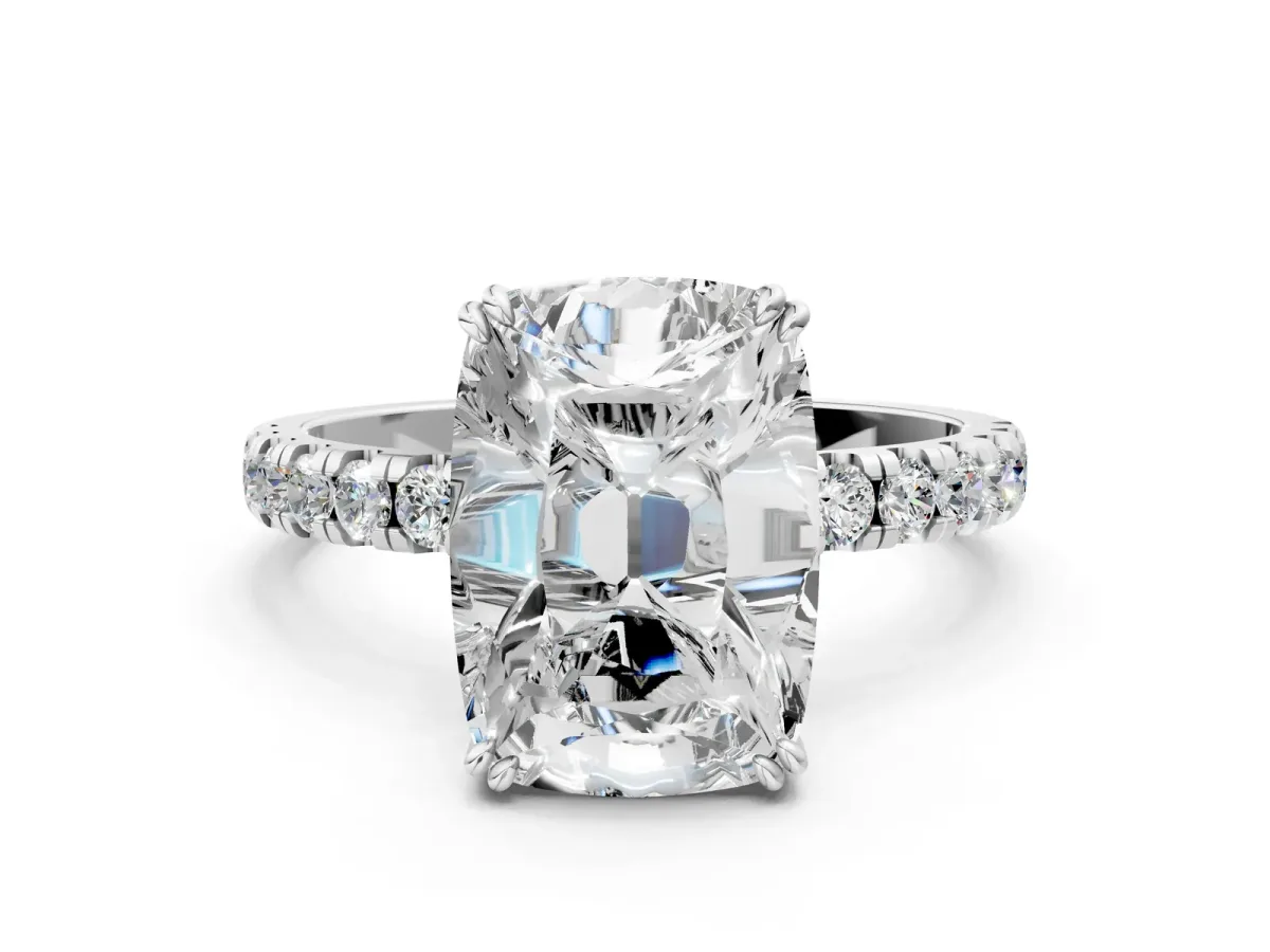 Old Mine Elongated Cushion Diamond Pave Band Ring Platinum