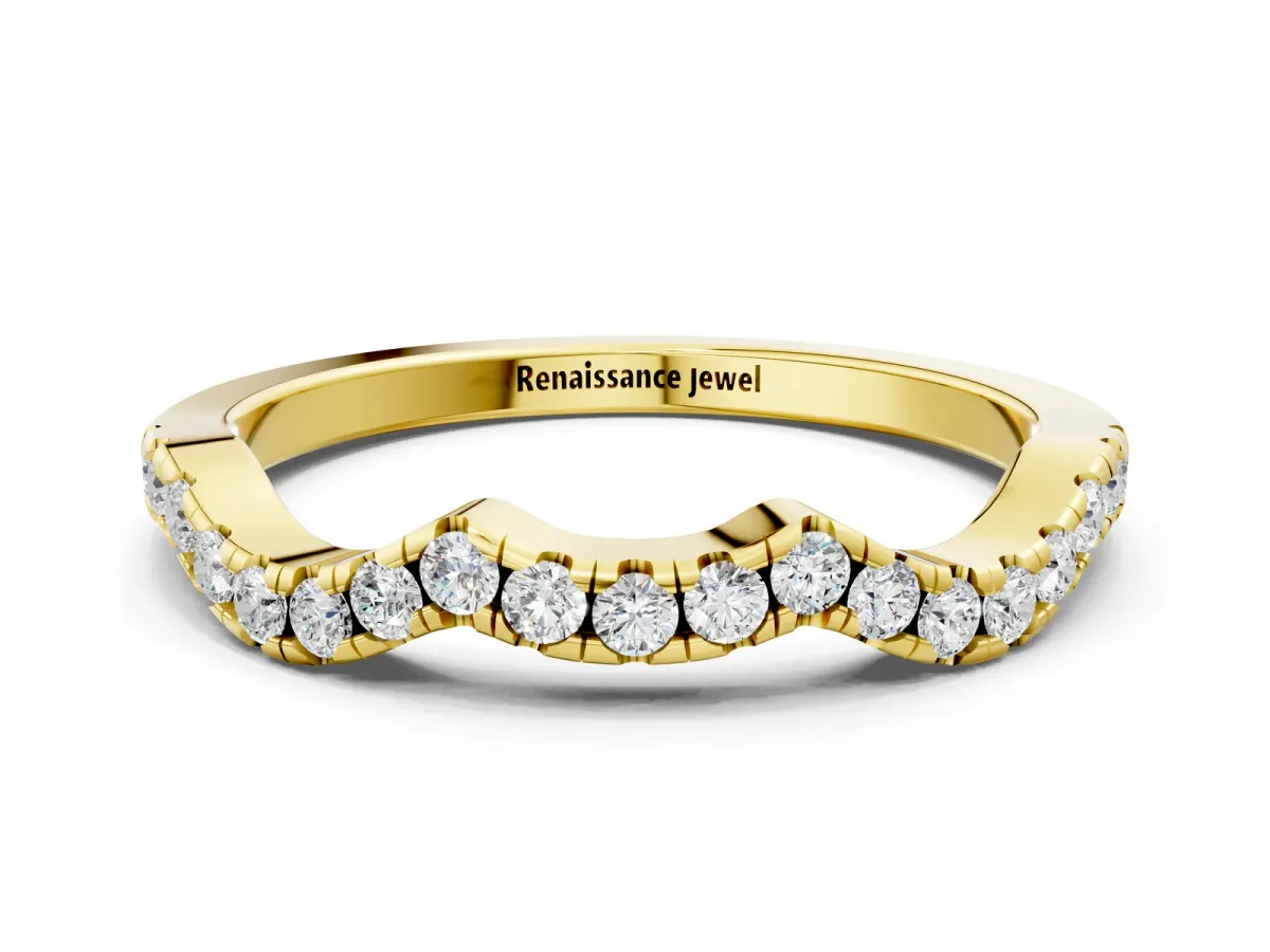 Round Diamond Pavé Curved Wedding Band Yellow gold
