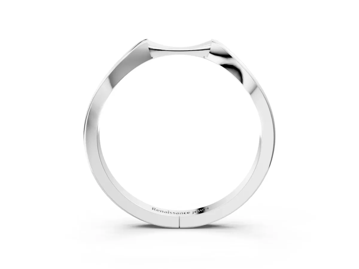 Contoured Solitaire Round Bezel Set Wedding Band Silver