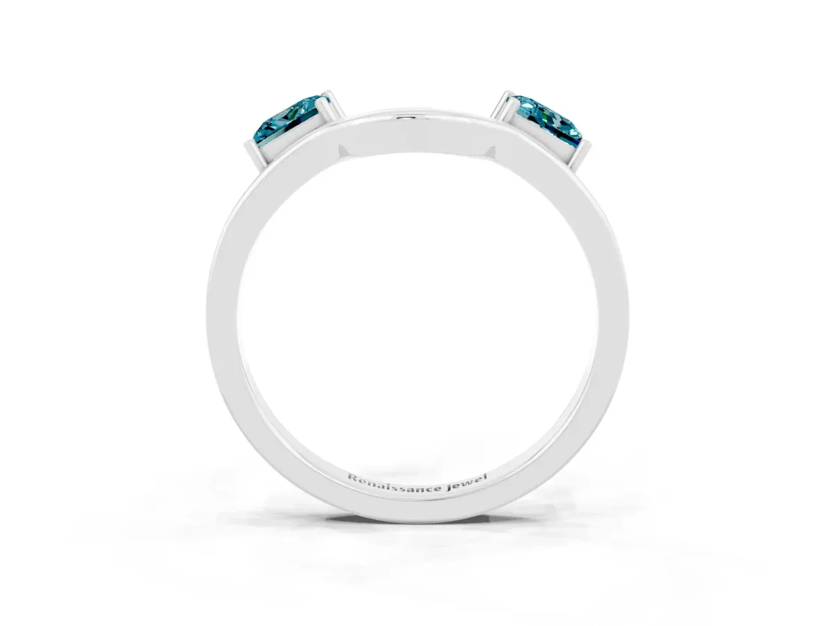 Princess Cut Blue Topaz Two-Stone Open Band Ring with Four-Prong Setting Silver