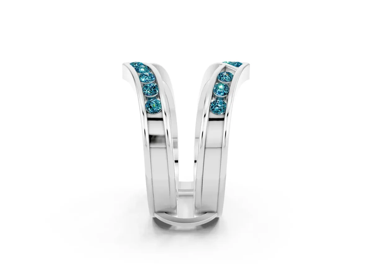 Round Blue Topaz Channel-Set Chevron Band Platinum