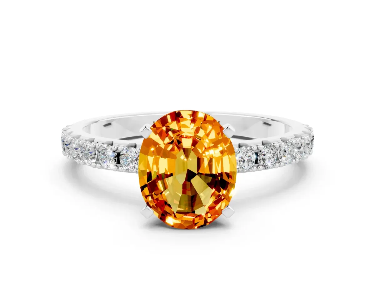 Oval Cut Citrine Solitaire Pavé Band with Four-Prong Setting Silver