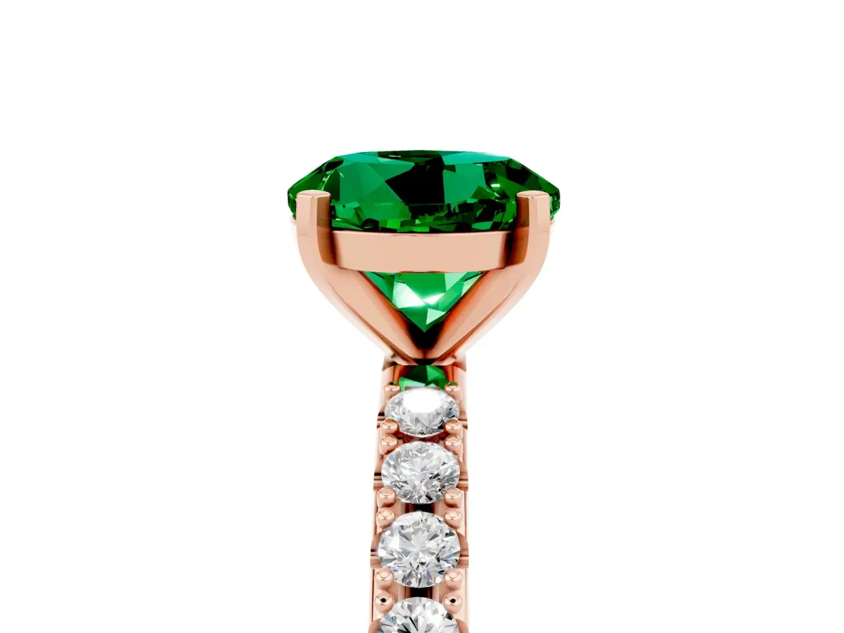 Round Cut Emerald Solitaire Pavé Band with Four-Prong Setting Rose gold