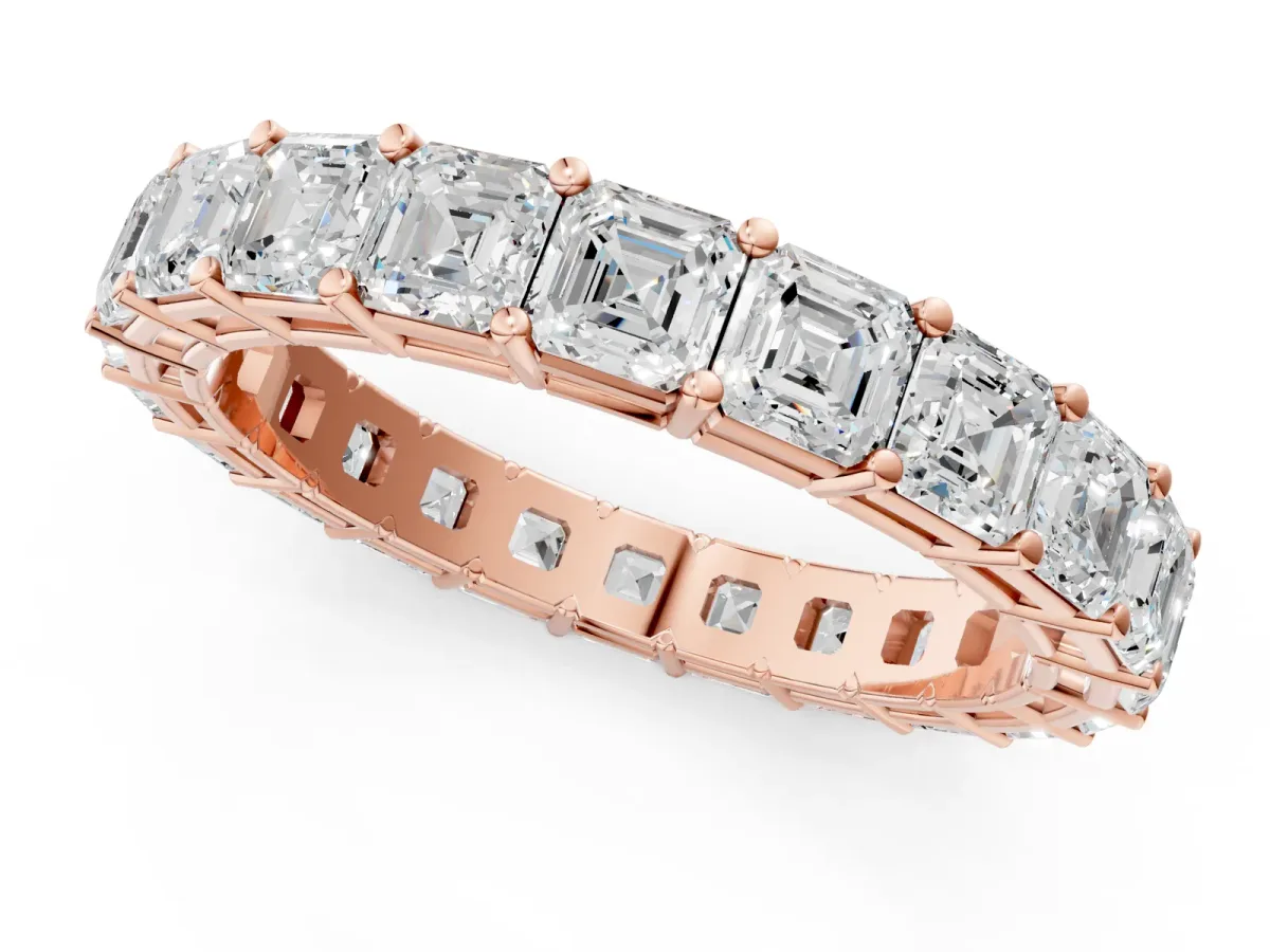 Asscher Cut Eternity Band with Shared Prong Setting Rose gold