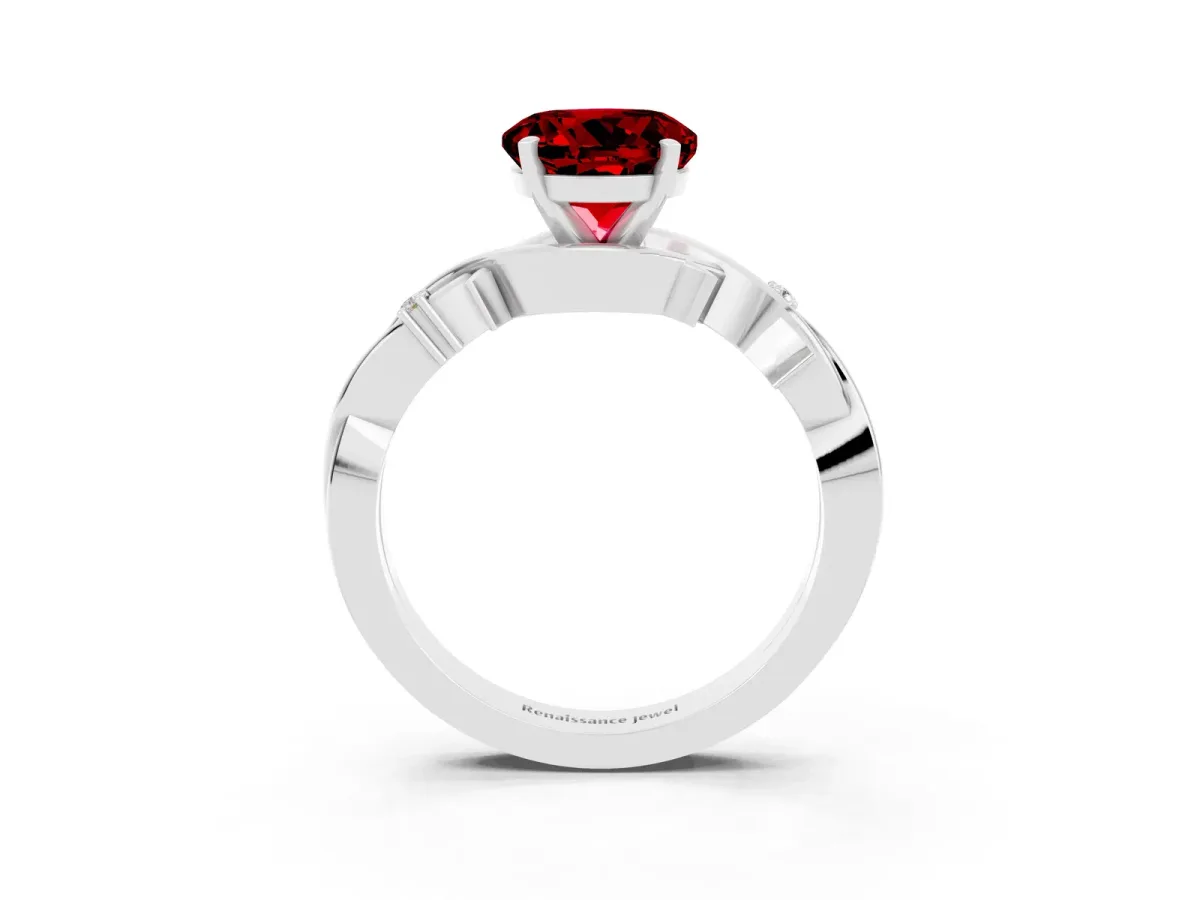 Round Cut Ruby Solitaire Ring with Twisted Band and Prong Setting Silver