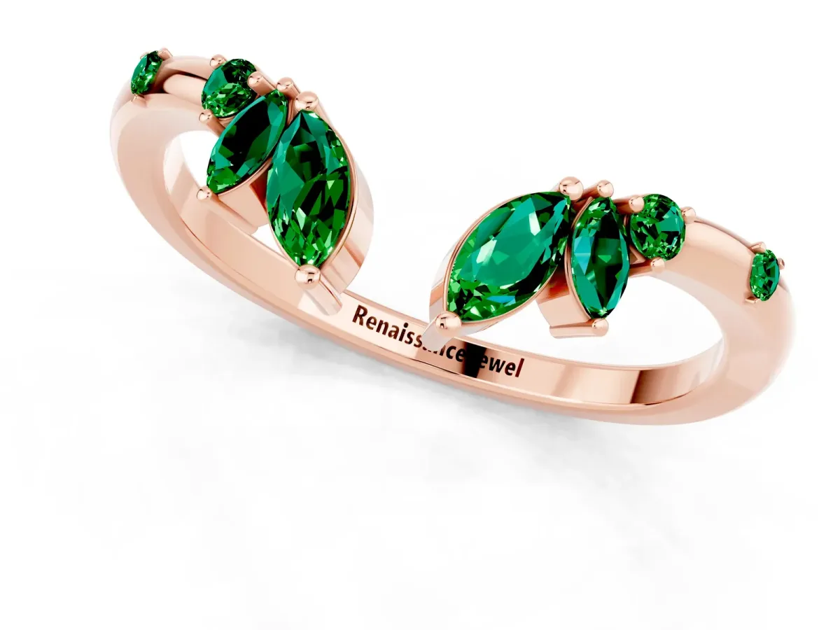 Open Marquise Cluster Emerald Band with Prong Setting Rose gold