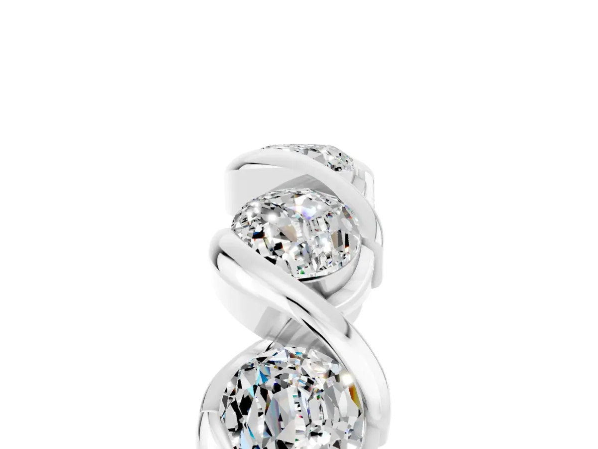 Round Moissanite Wave Band with Channel Setting and Shared Prongs Platinum