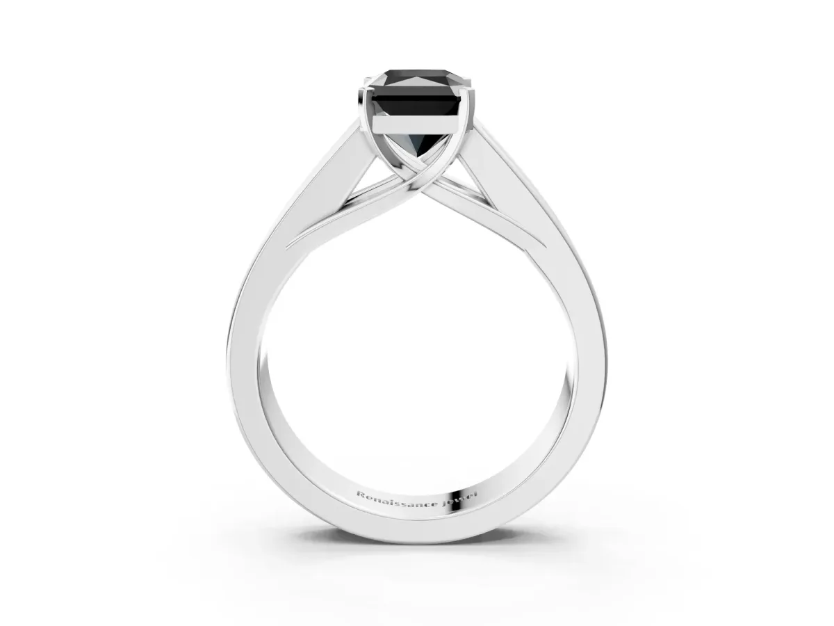 Fancy Black Radiant Cut Cut Channel Set Solitaire Ring with Four-Prong Setting Platinum