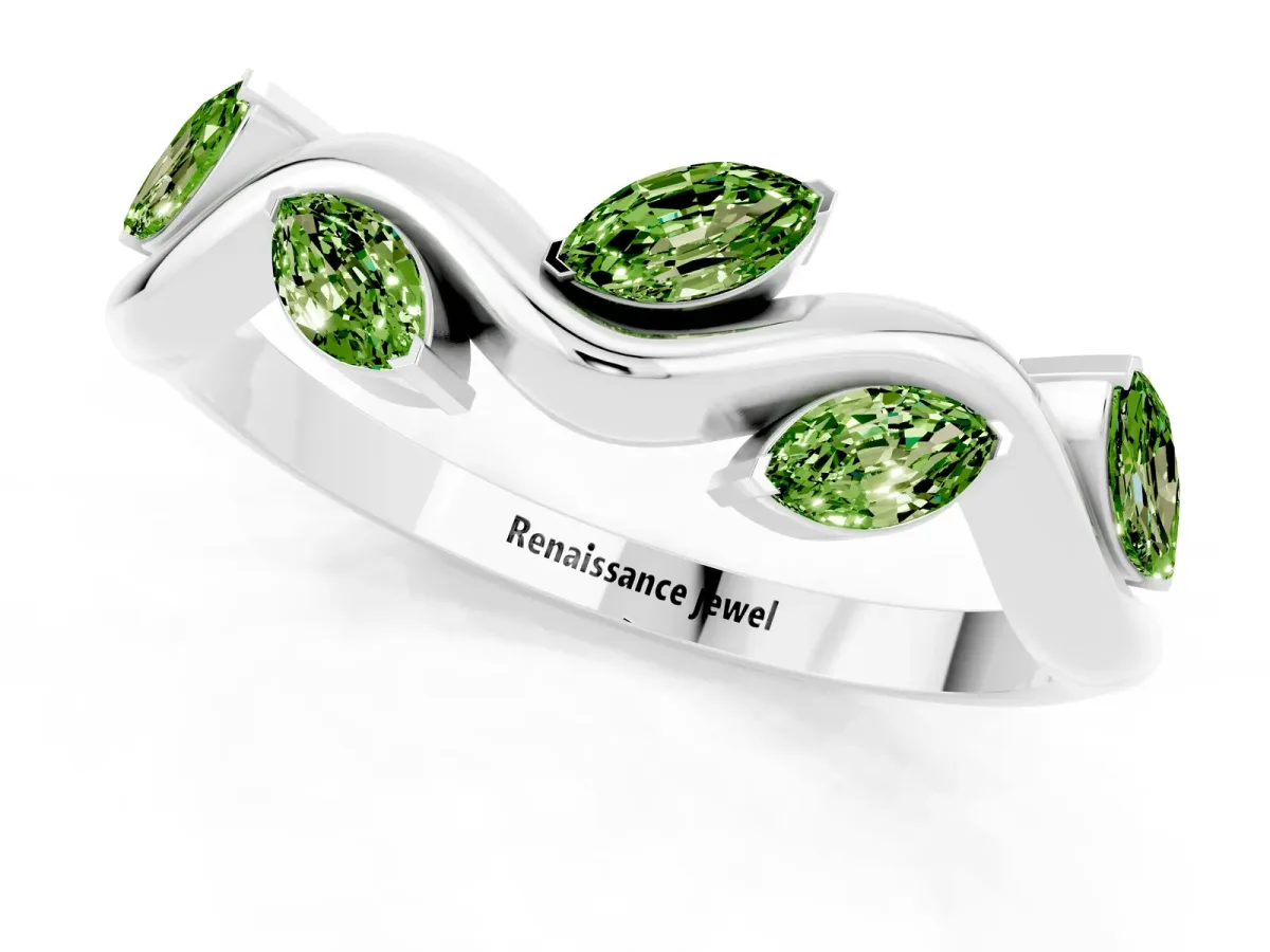 Marquise Peridot Twisted Band with Prong Setting Silver