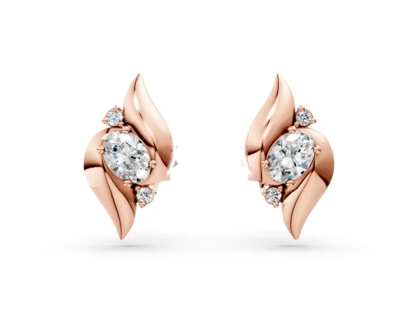 Oval Diamond Shell Stud Earrings Rose gold