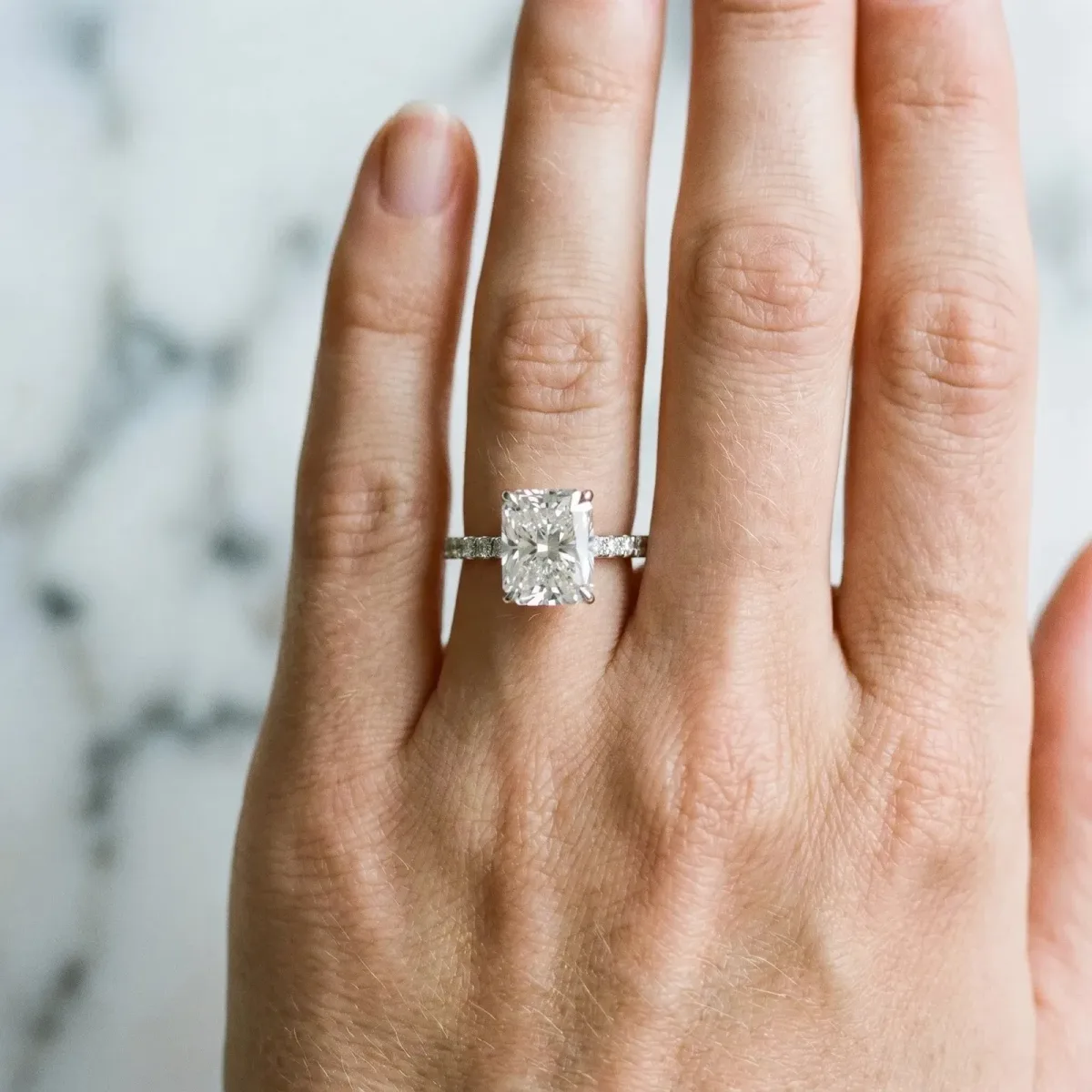 Radiant Cut Diamond Solitaire Pavé Band with Four-Prong Setting Platinum