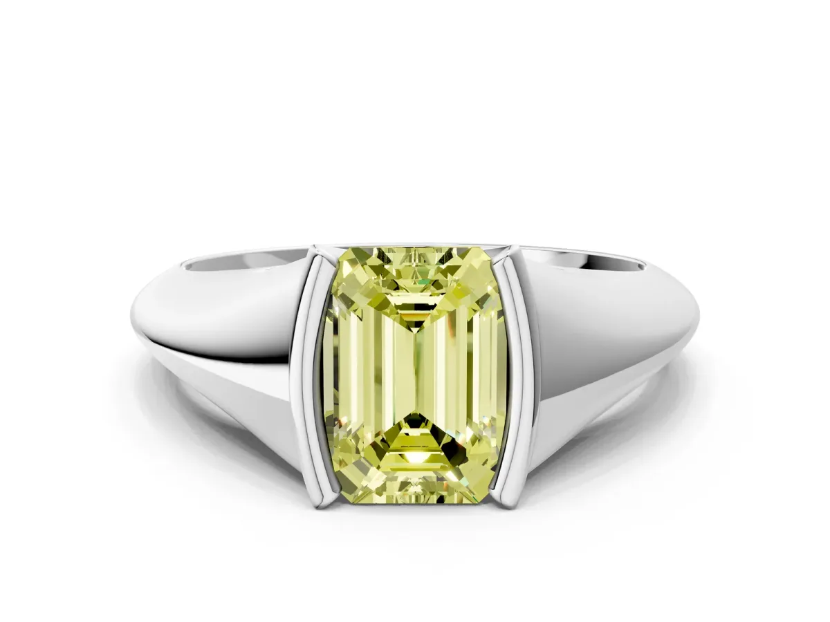 Fancy Yellow Emerald Cut Solitaire Tension Set Diamond Ring Platinum