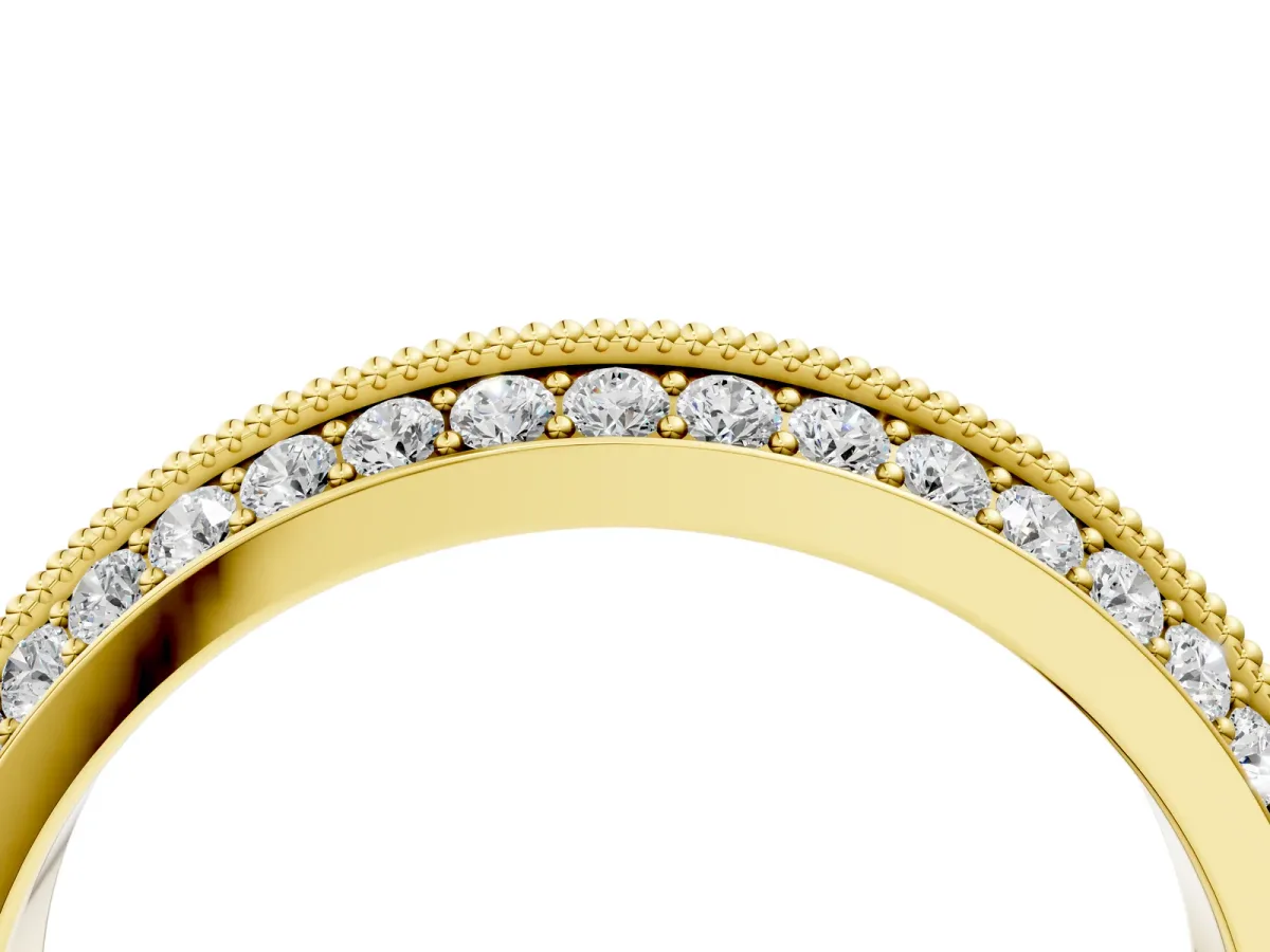 Double Row Pavé Round Diamond White Gold Band with Shared Prong Setting Yellow gold