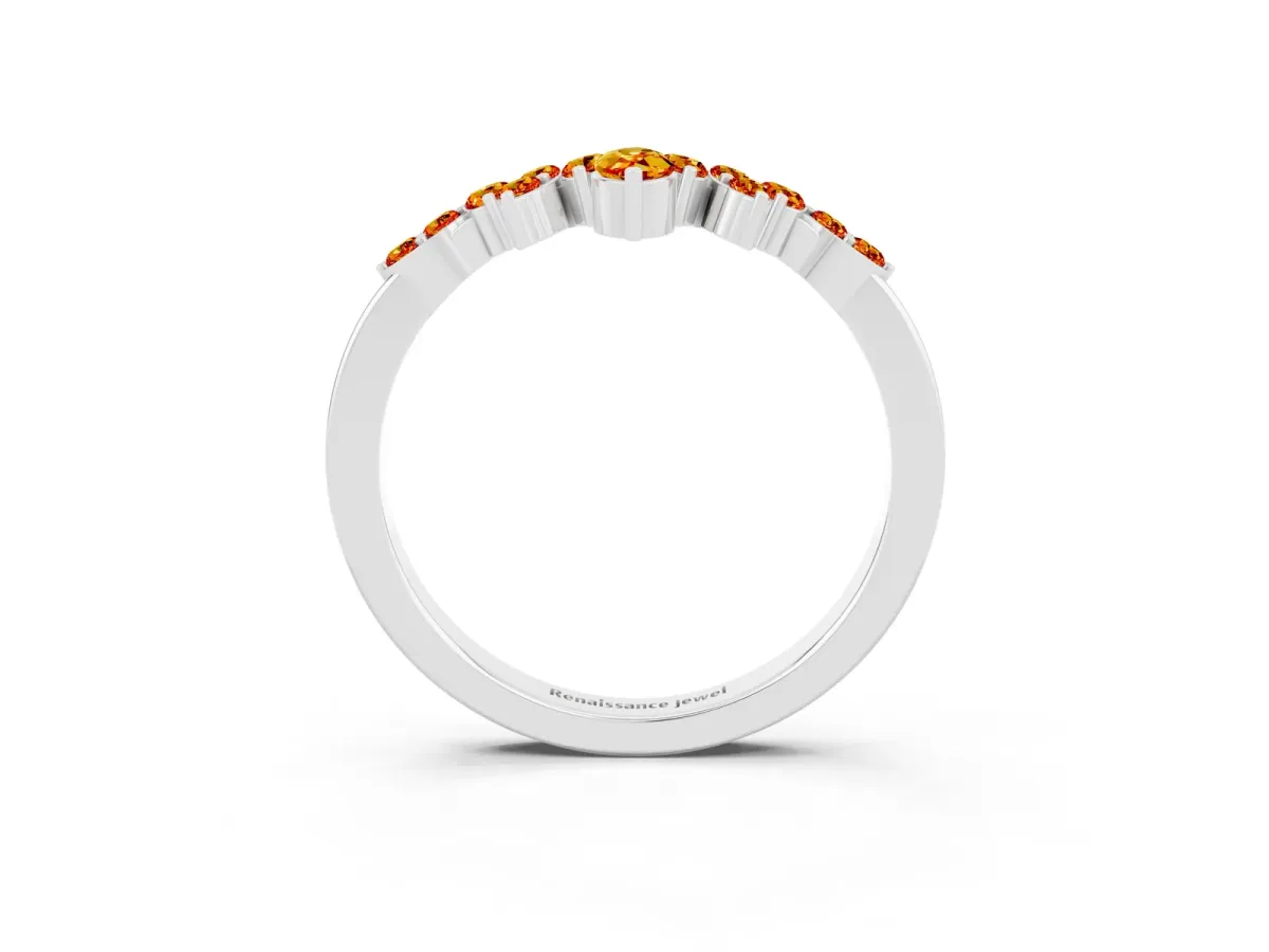 Marquise and Round Citrine Chevron Band with Prong Setting Silver