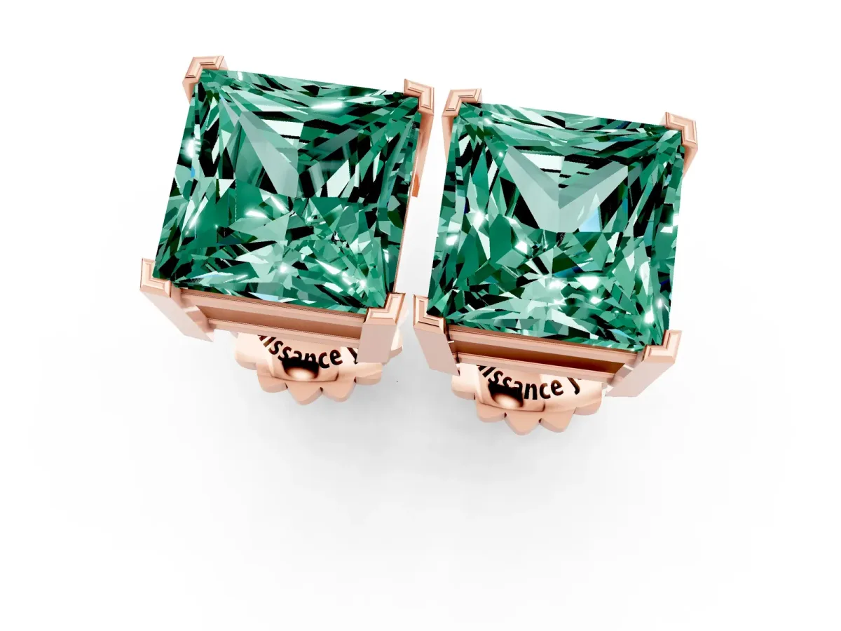 Princess Cut Green Sapphire Stud Earrings Rose gold