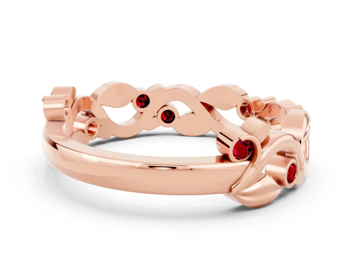 Round Ruby Leaf Eternity Band with Bezel Setting Rose gold