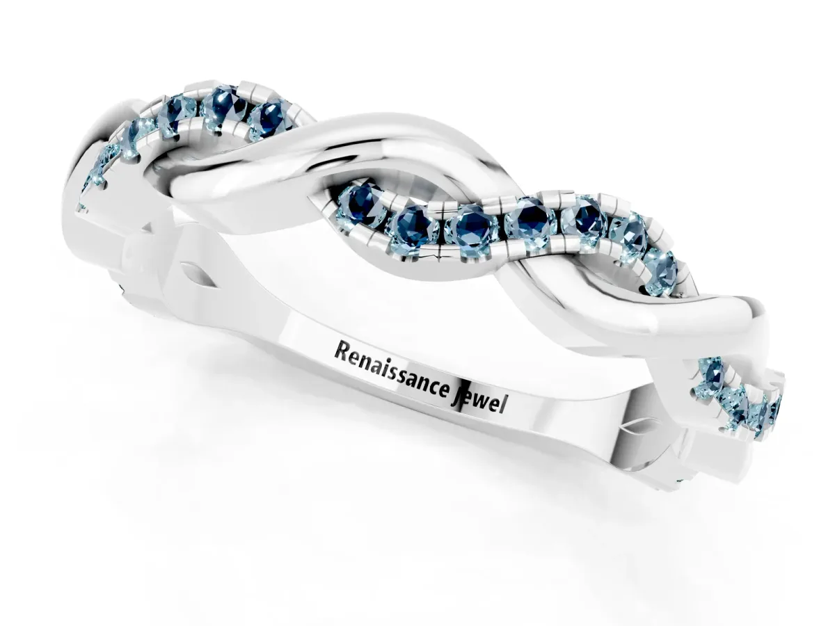 Round Aquamarine Twist Eternity Band with Pavé Setting Platinum