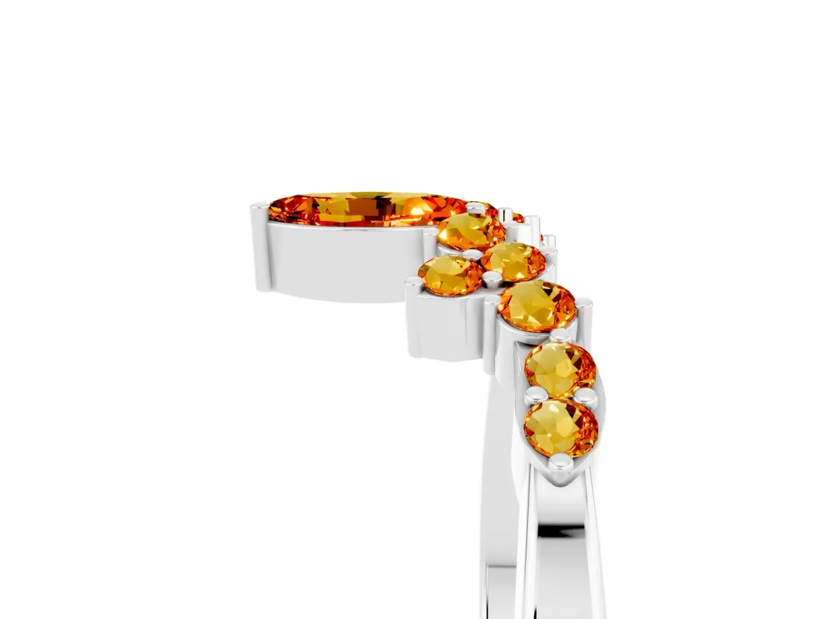 Marquise and Round Citrine Chevron Band with Prong Setting Silver
