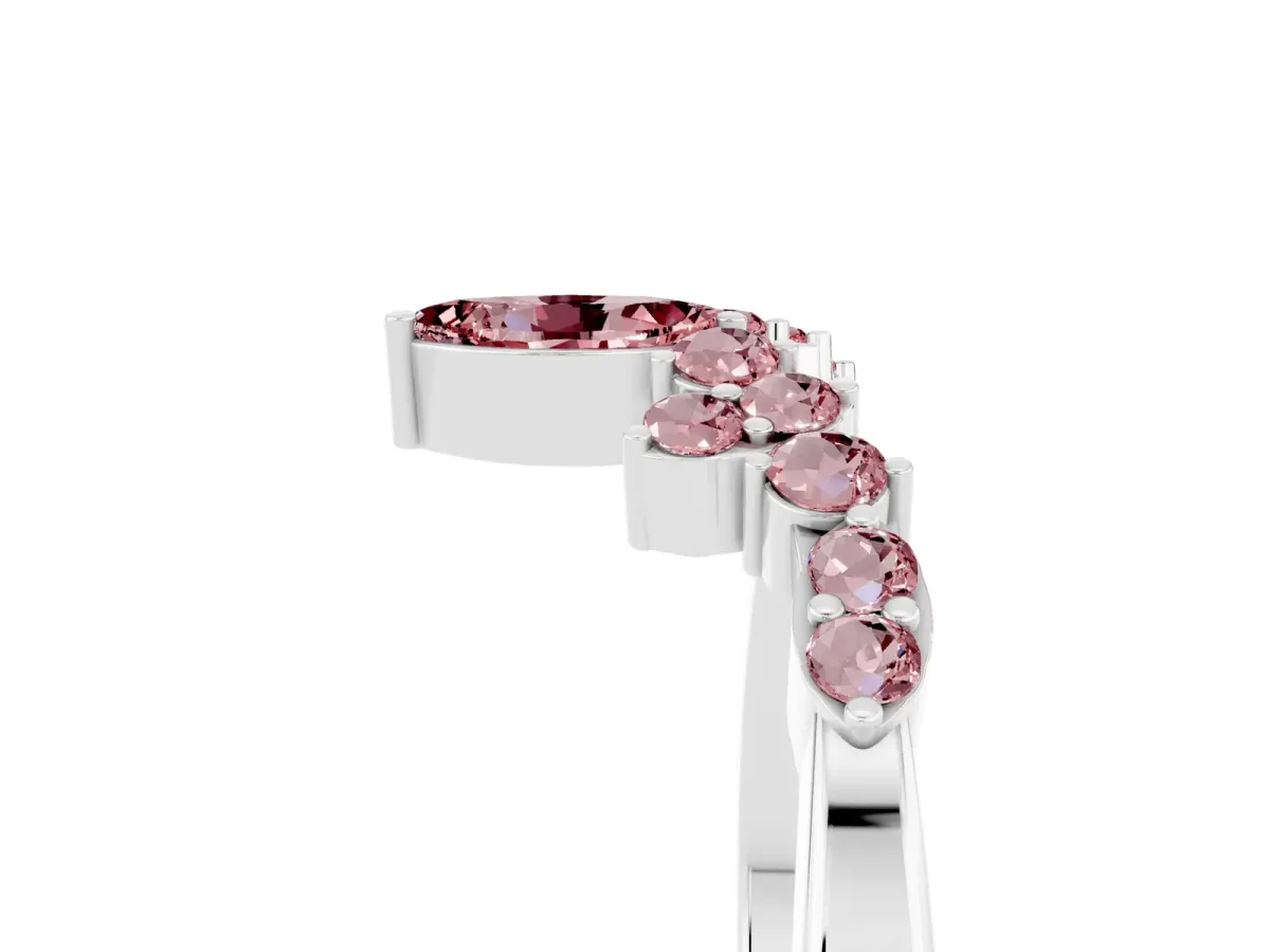 Marquise and Round Morganite Chevron Band with Prong Setting Silver