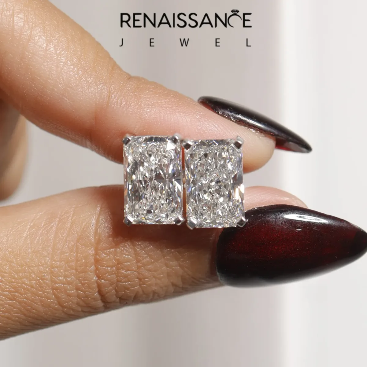 Radiant Cut Diamond Stud Earrings Silver