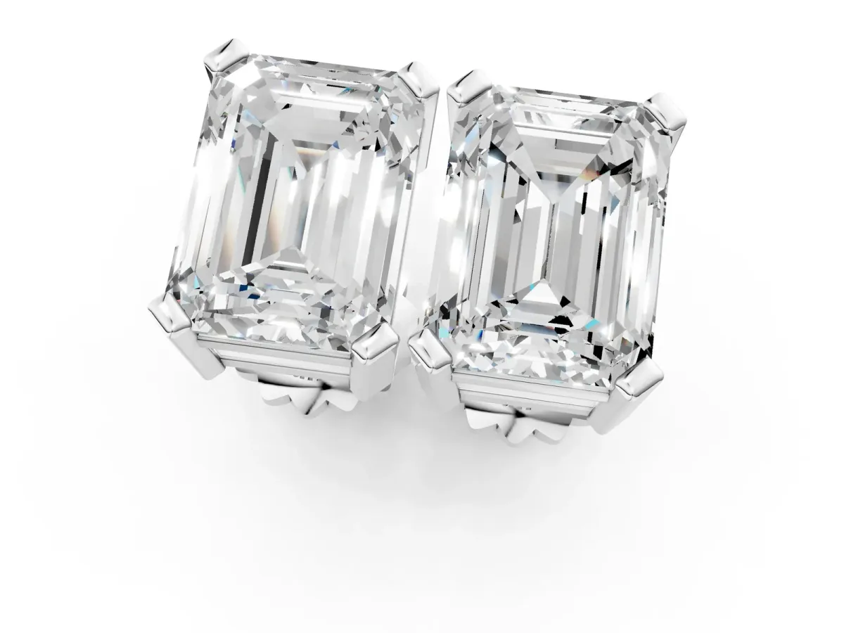 Emerald Cut Diamond Stud Earrings Platinum