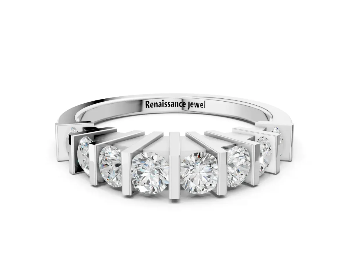 Channel Set Round Diamond Half Eternity Band with Bar Prong Setting Platinum