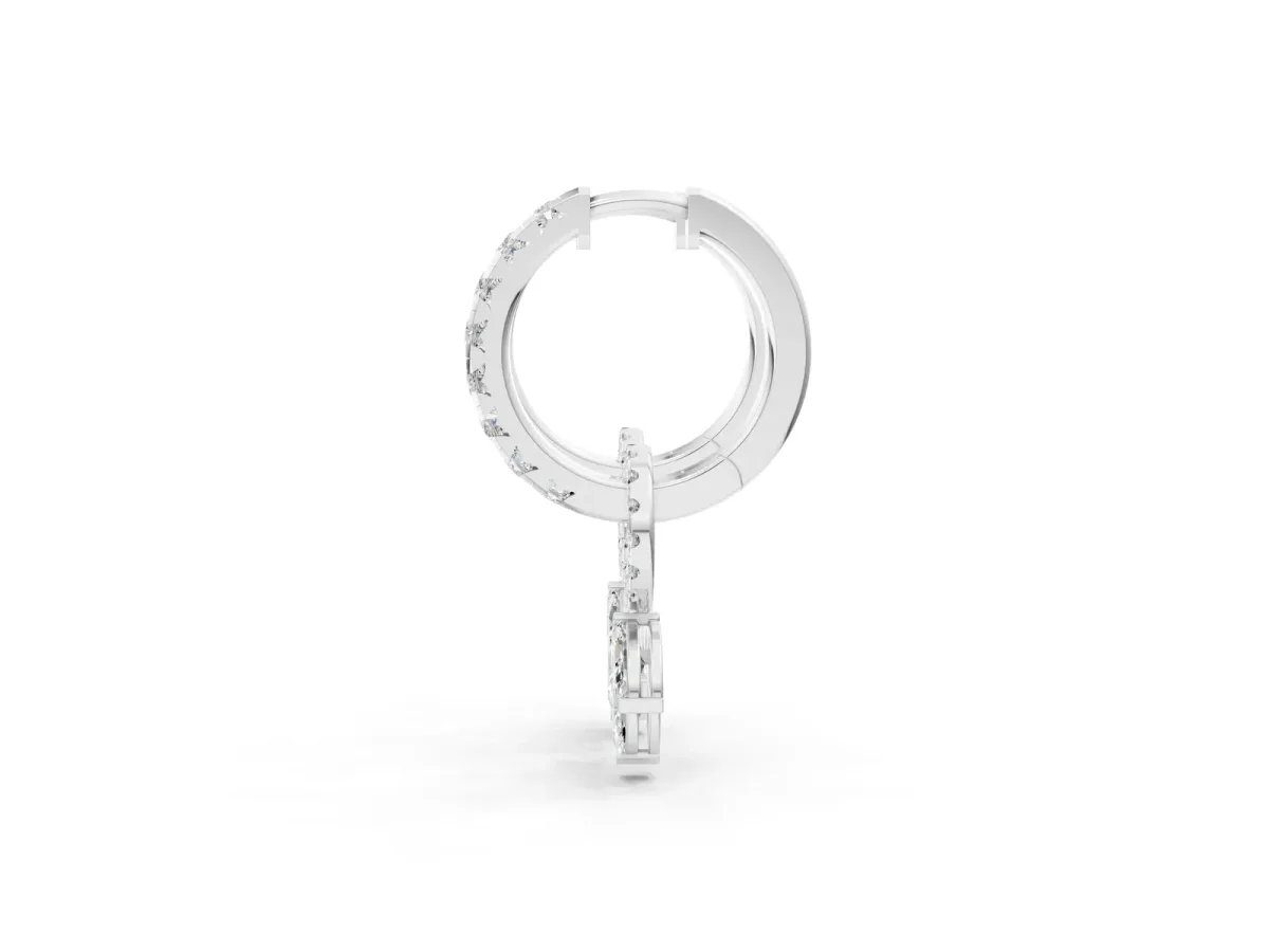 Round and Marquise Diamond Huggie Drop Earrings Silver