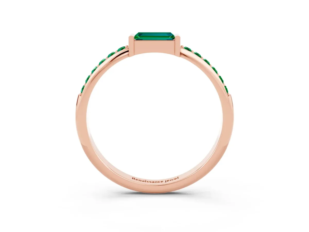 Baguette Emerald Pavé Band with Bar Setting Rose gold
