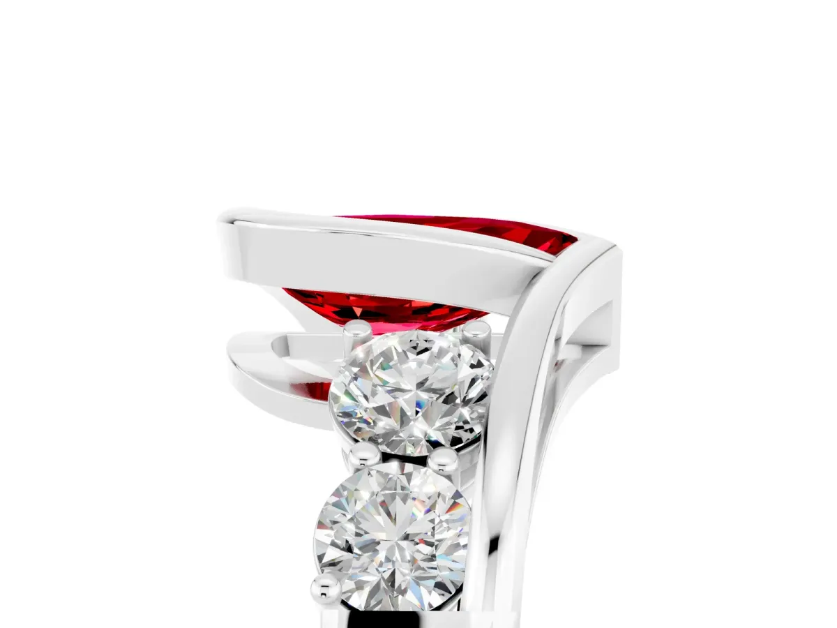 Bezel Set Pear Cut Ruby Bypass Ring with Round Accents Silver