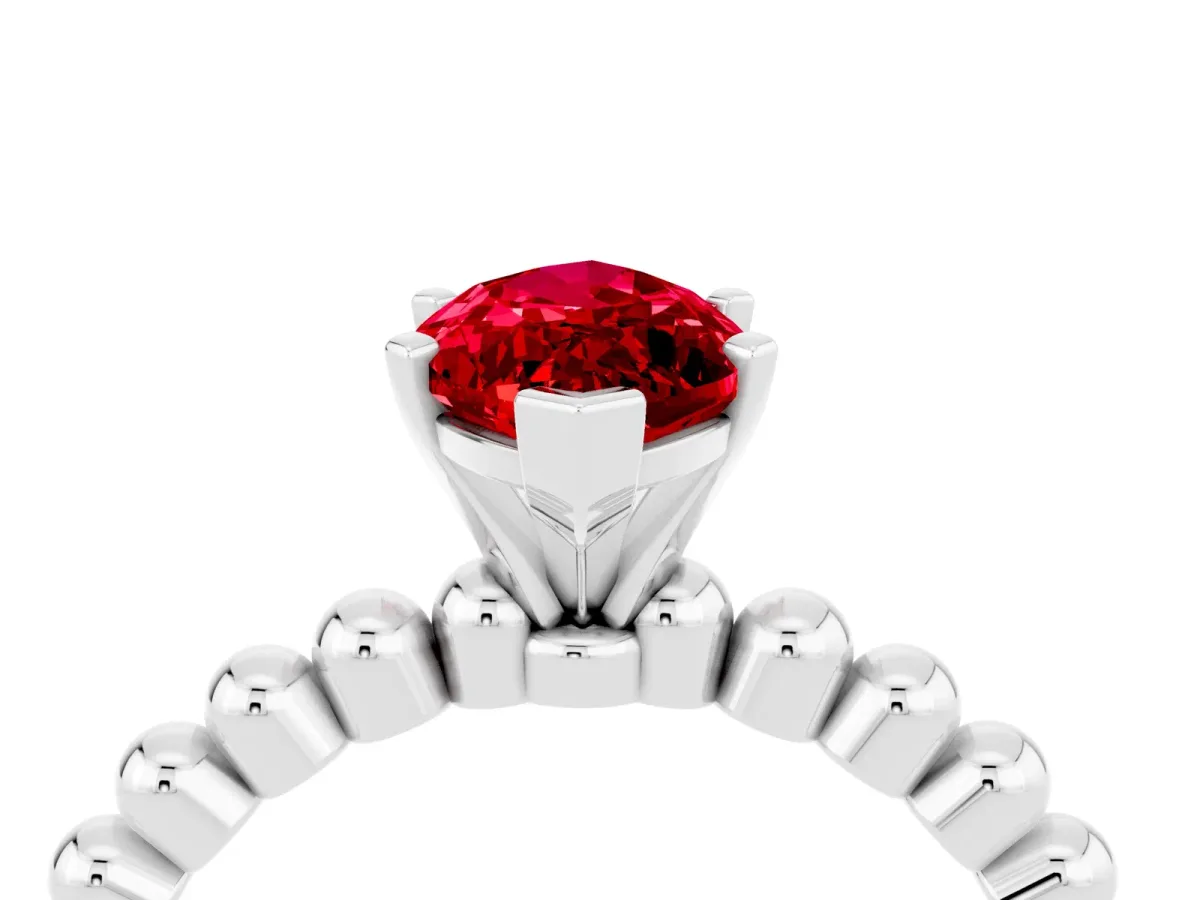 Marquise Cut Ruby Solitaire Ring with Beaded Band and Prong Setting Silver