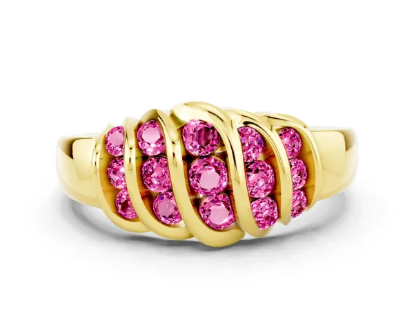 Round Pink Sapphire Multi-Row Crossover Band Yellow gold