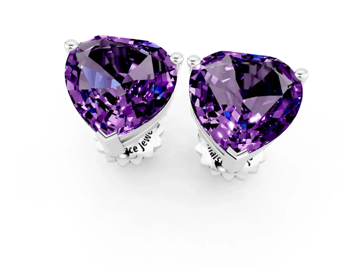 Heart Cut Amethyst Stud Earrings Platinum