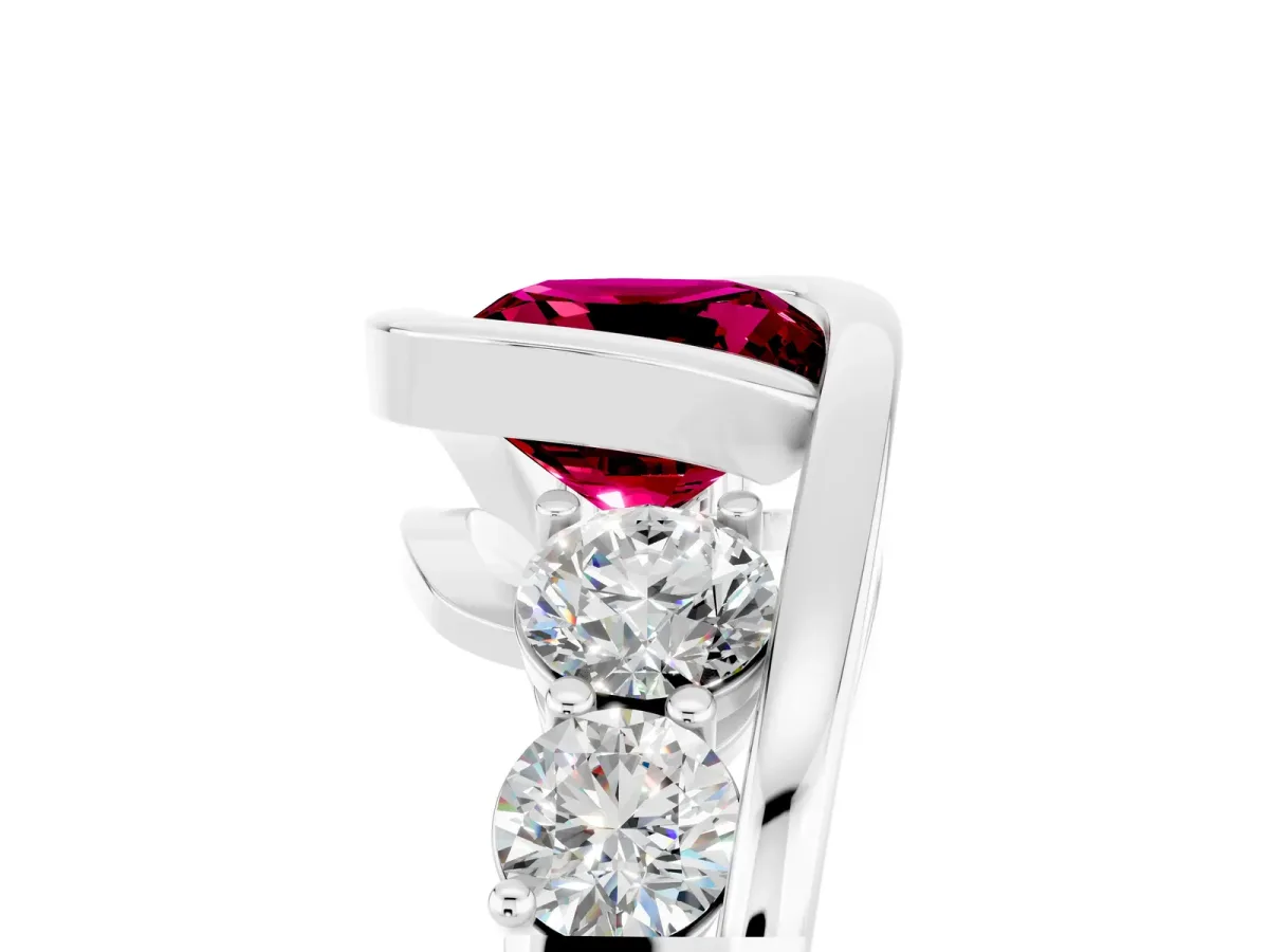 Bezel Set Cushion Cut Garnet Bypass Ring with Round Accents Platinum
