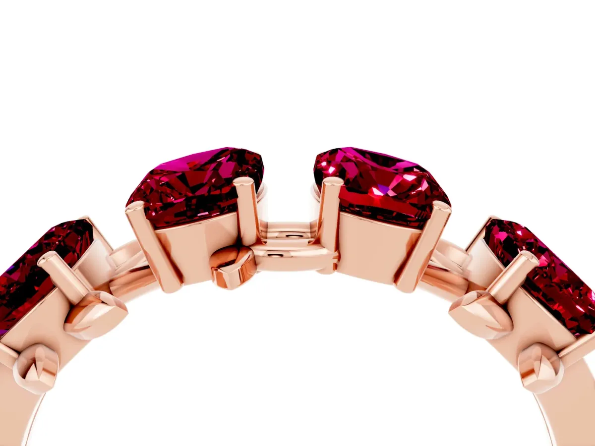 Emerald Cut Garnet Prong-Set Half Eternity Band Rose gold