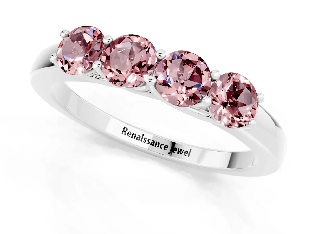 Four-Stone Round Morganite Prong-Set Band Silver