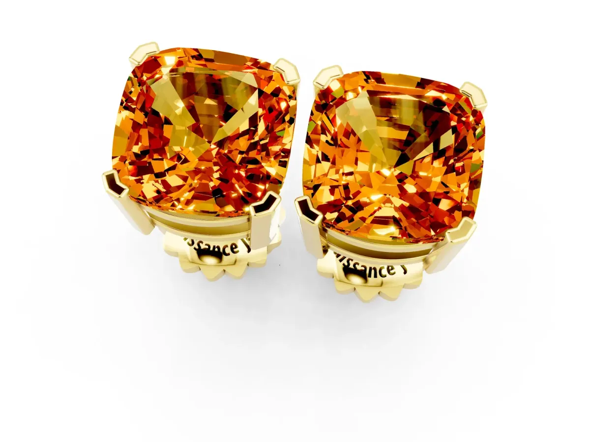 Cushion Cut Citrine Stud Earrings Yellow gold