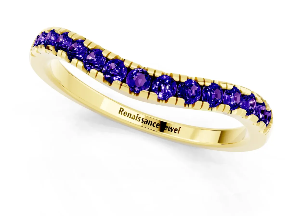 Tanzanite Pavé Curved Wedding Band Yellow gold