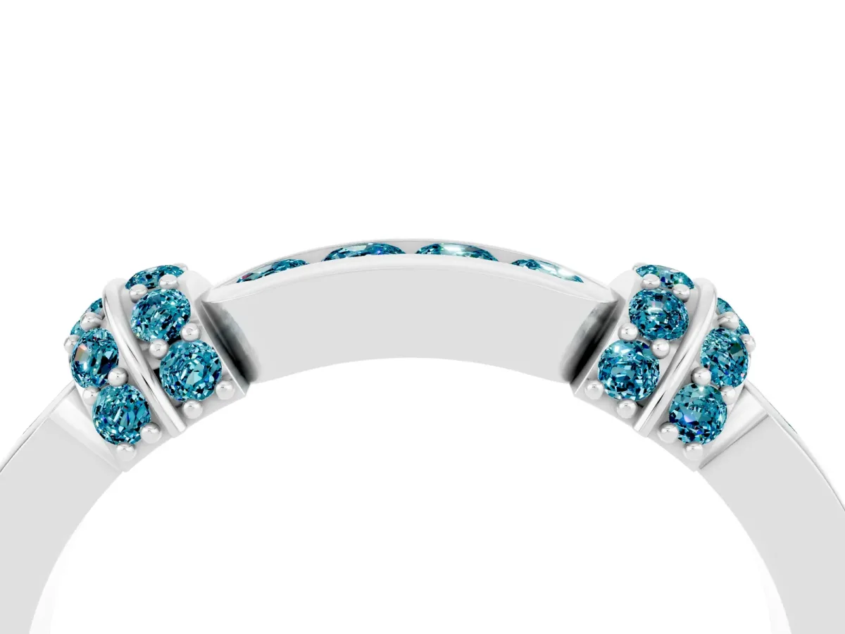 Pavé Round Blue Topaz Link Band with Bezel Setting Silver