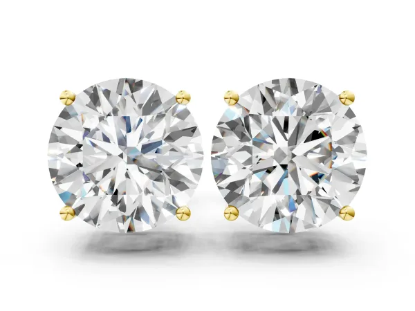 Round Cut Diamond Stud Earrings Yellow gold