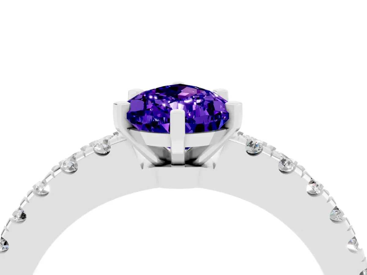 Pear Cut Solitaire Tanzanite with Pavé Band and Four-Prong Setting Silver