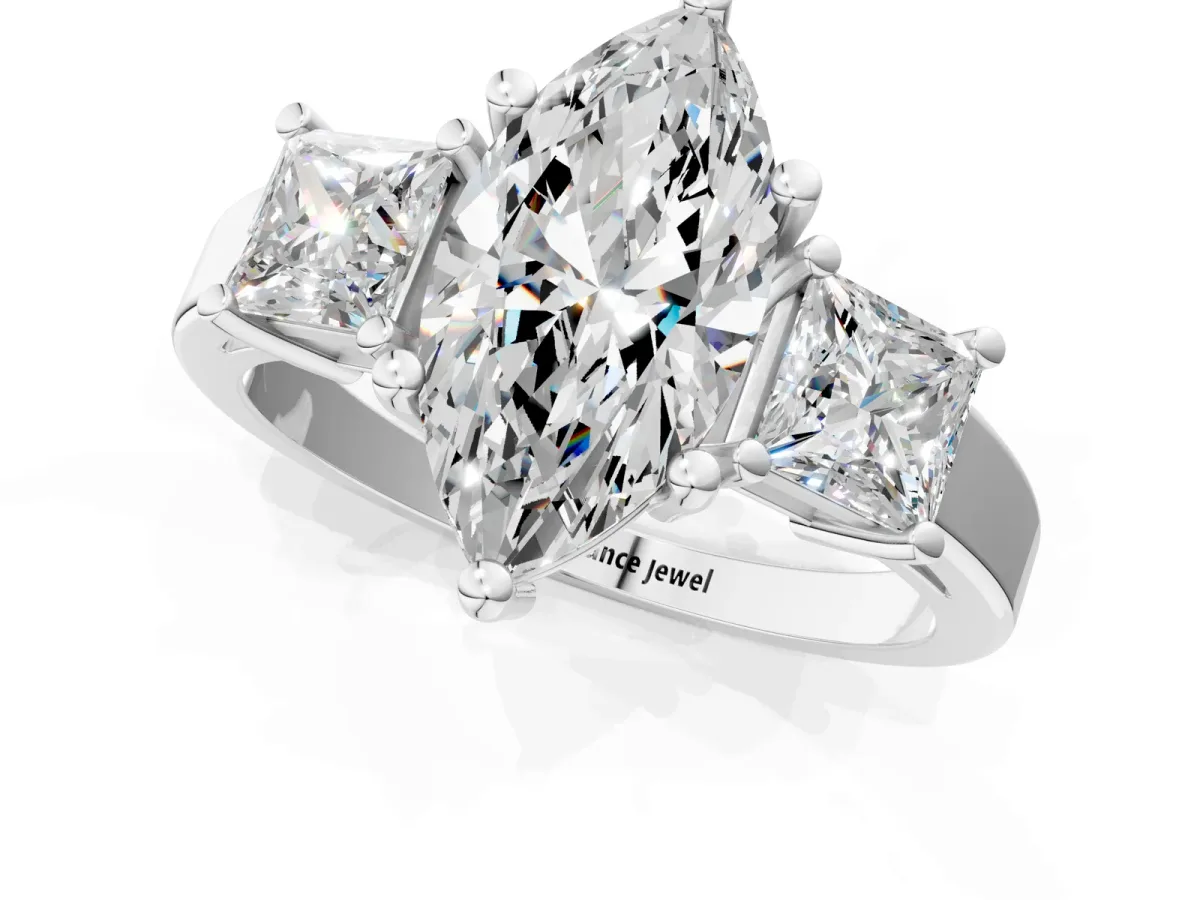 Three-Stone Marquise Cut Cut Solitaire Ring with Prong Setting White gold