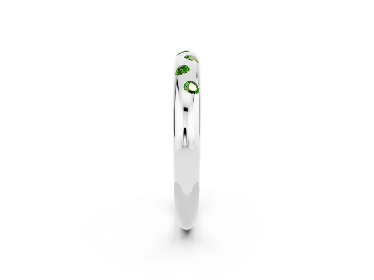 Round Peridot Flush-Set Comfort Fit Band White gold
