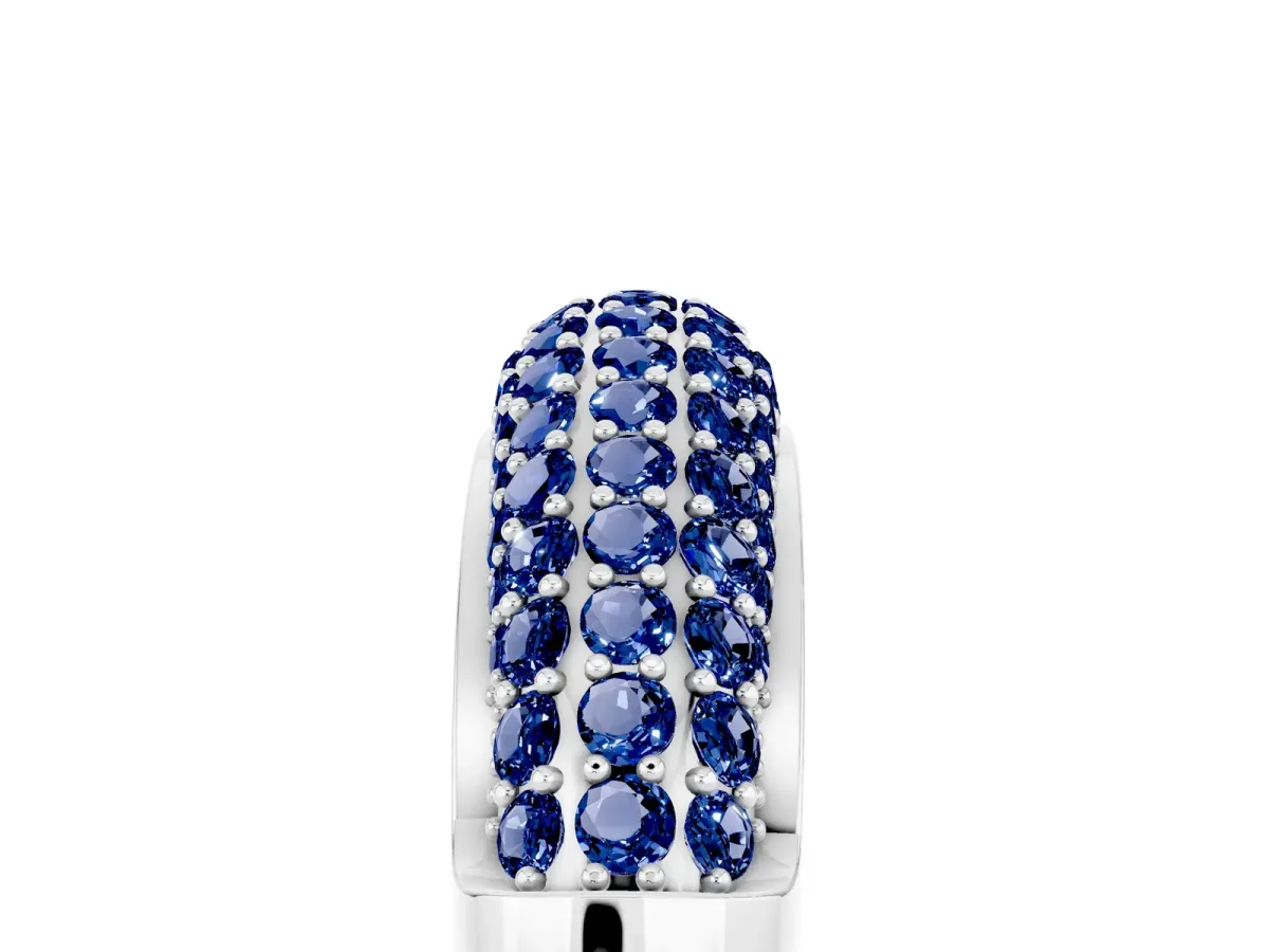 Three-Row Pavé Round Blue Sapphire Dome Band White gold