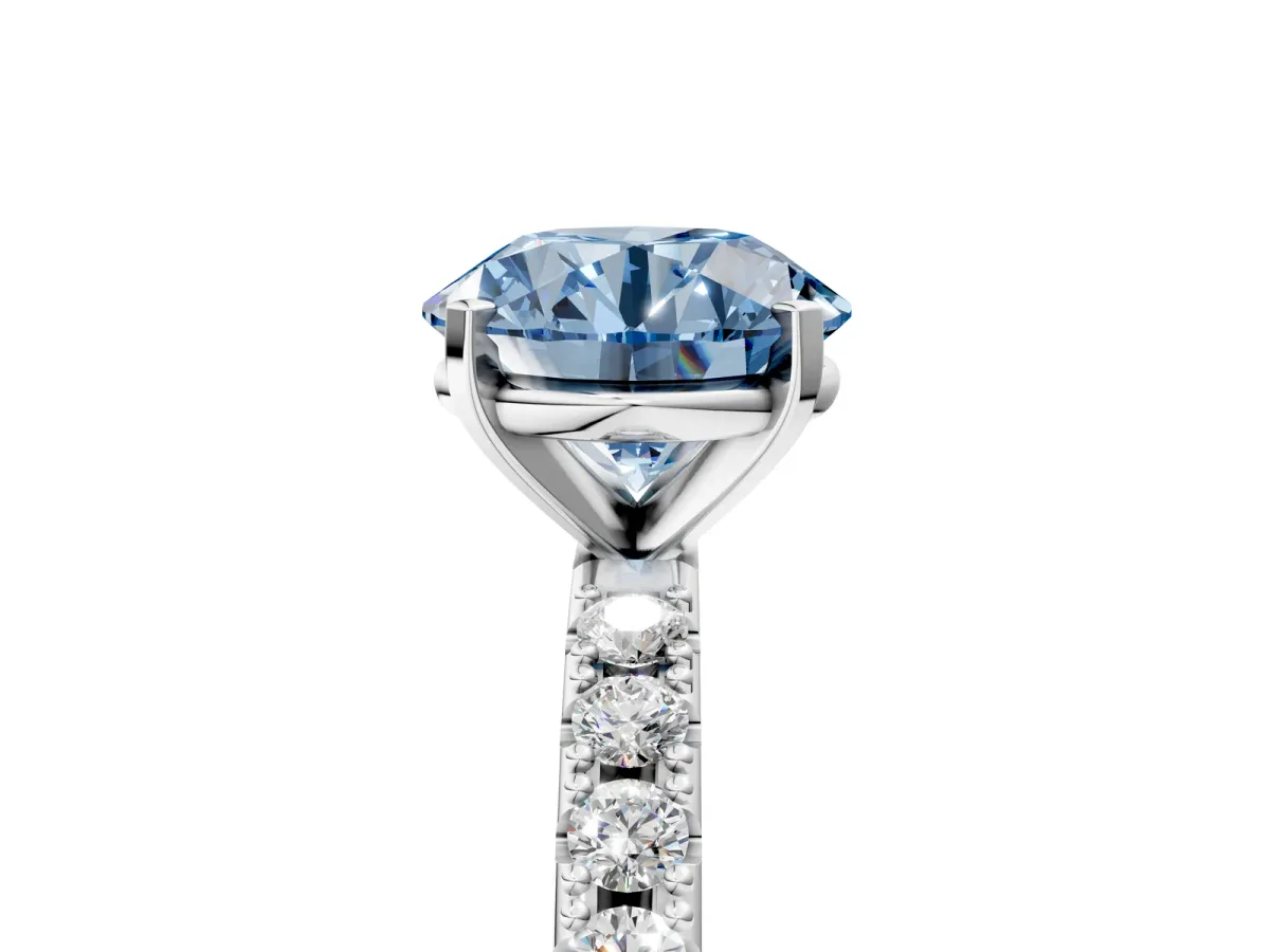 Fancy Blue Round Cut Diamond Solitaire Pavé Band with Four-Prong Setting Platinum