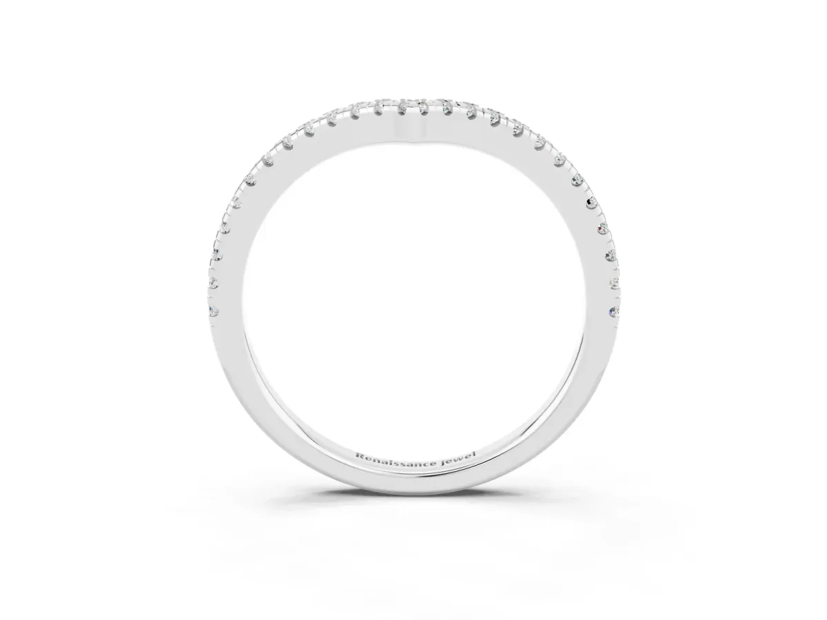 Pavé Round Moissanite V-Shaped Chevron Band with Shared Prong Setting Platinum