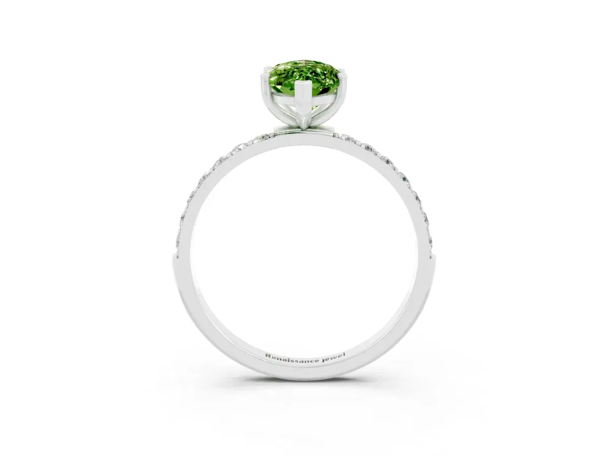 Marquise Cut Peridot Solitaire Ring with Round Pavé Band and Prong Setting Silver
