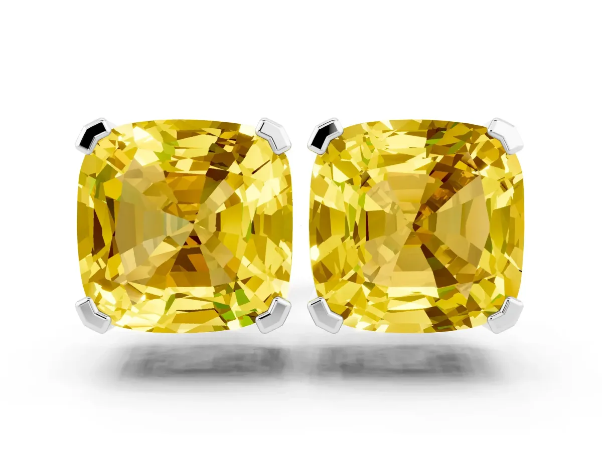 Cushion Cut Yellow Sapphire Stud Earrings Platinum