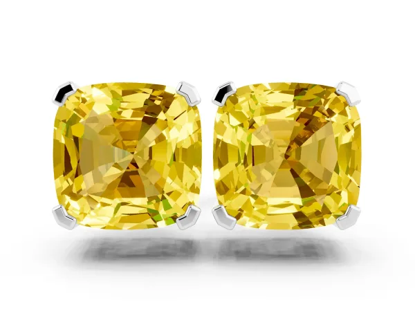 Cushion Cut Yellow Sapphire Stud Earrings Platinum